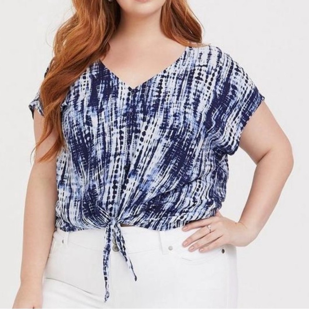 Torrid Blue Stripes Challis Tie-Front‎ Dolman Button Top 2X